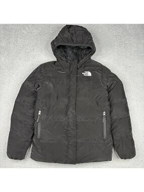 The North Face 600 Down Puffer Jacket Girls Large Black Sherpa Lined Hooded